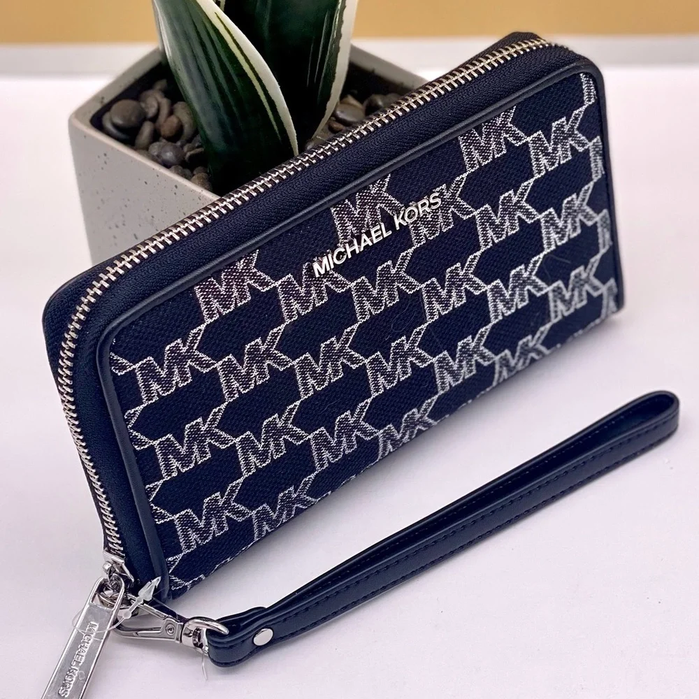 Michael Kors Jet Set Travel Wallet Phone Case Wristlet Glimmer MK Print